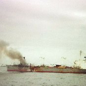 MV Aris on fire Feb 1982